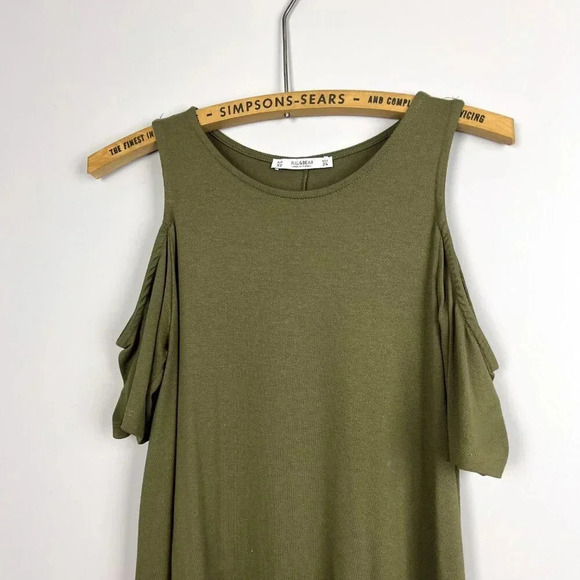 Pull & Bear Womens XS Cold Shoulder Dress Army Green Summer - Picture 4 of 6